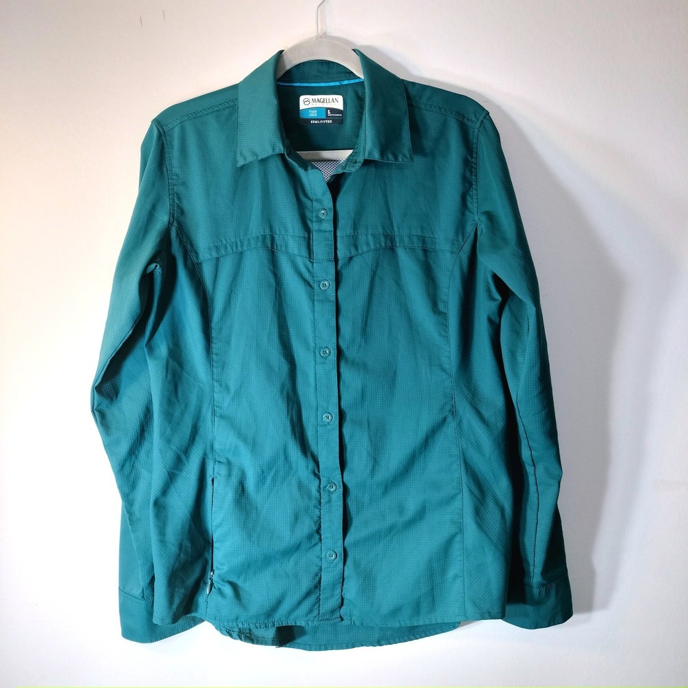 Magellan Outdoors Fish Gear Shirt Womens Large Teal Green